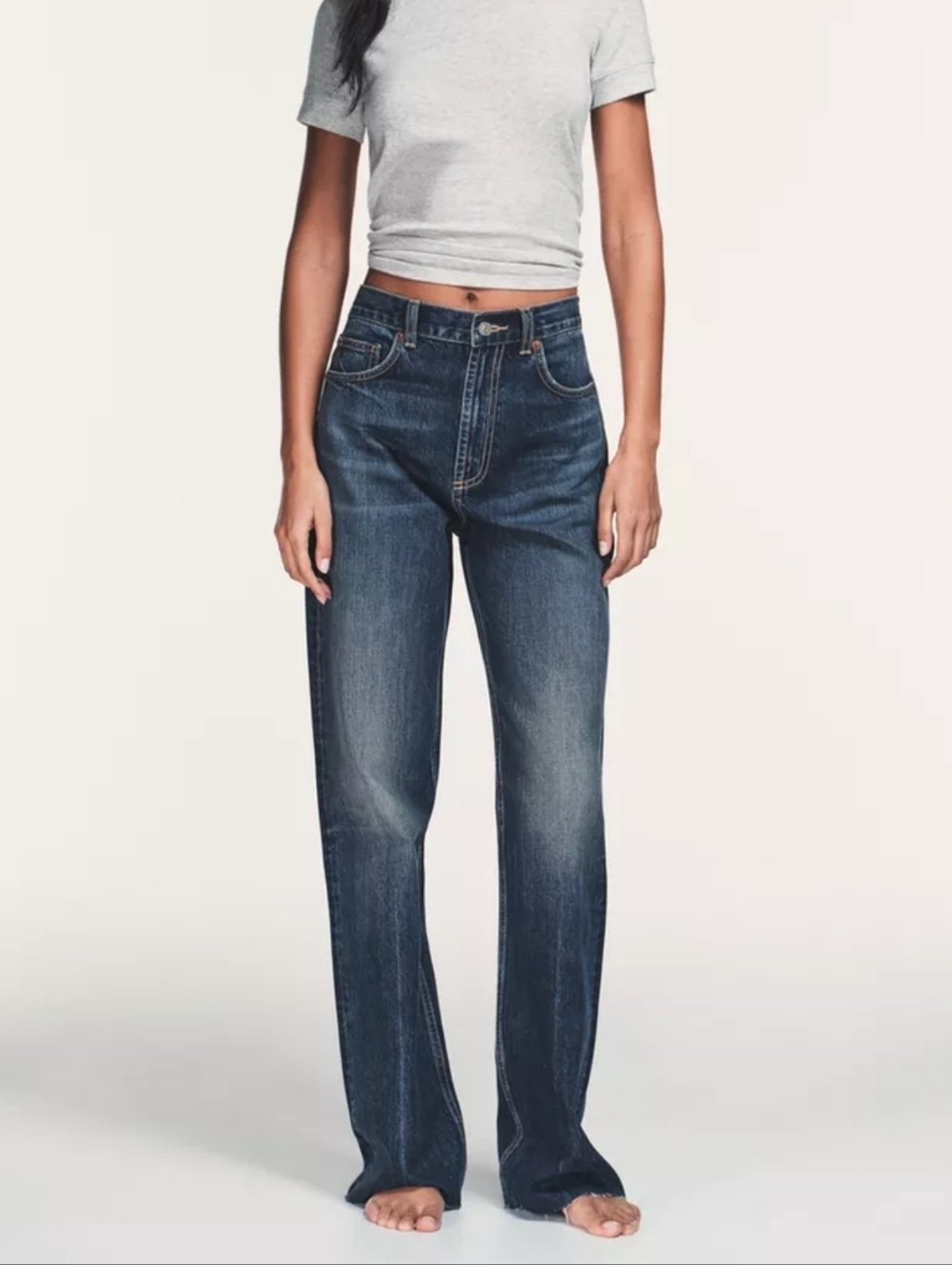 Zara Women's TRF HIGH WAIST WIDE LEG FULL LENGTH JEANS